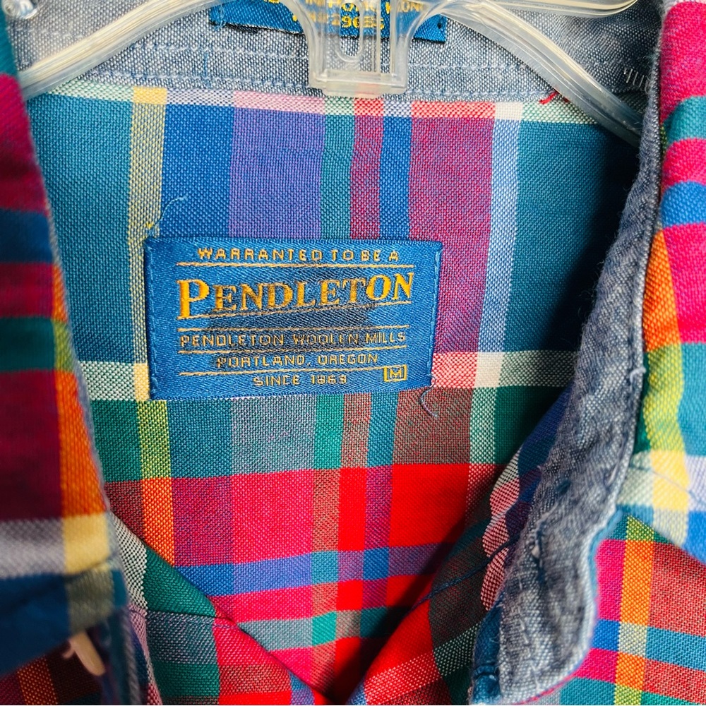 PENDLETON SHIRT - BUTTON Down Bright Plaid Collar… - image 4